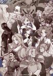  3girls 6+boys ahoge arm_behind_head armband armor ascot bare_shoulders beard black_bodysuit black_coat black_gloves black_hair black_jacket black_mask blonde_hair blue_background bodysuit bow breasts cape capelet celes_chere claws cleavage closed_mouth clown_makeup coat creature cropped_jacket crossed_arms cyan_garamonde dagger detached_sleeves dog dress earrings edgar_roni_figaro evil_smile facepaint facial_hair fang final_fantasy final_fantasy_vi fingernails gau gloves gogo hair_bobbles hair_bow hair_ornament hair_ribbon hand_on_own_hip hat headscarf highres holding holding_dagger holding_knife holding_paintbrush holding_weapon ika_okura_66 interceptor_(ff6) interlocked_fingers jacket jewelry juliet_sleeves kefka_palazzo knife light_smile limited_palette locke_cole long_coat long_hair long_sleeves low_ponytail mask medium_breasts mohawk moogle mouth_mask multi-tied_hair multiple_boys multiple_girls mustache ninja old old_man open_mouth own_hands_clasped own_hands_together paintbrush parted_bangs pendant_choker ponytail print_shirt puffy_sleeves relm_arrowny ribbon sabin_rene_figaro sash scar scar_across_eye scar_on_chin scar_on_face scar_on_forehead setzer_gabbiani shadow_(ff6) sharp_fingernails shirt short_hair shoulder_armor shoulder_spikes sleeveless sleeveless_shirt smile spikes strago_magus strapless strapless_dress terra_branford thick_eyebrows tube_top twitter_username umaro veil waist_sash wavy_hair weapon yeti_(creature) 