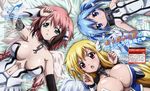  3girls absurdres angel_wings astraea blonde_hair blue_eyes blush breasts cleavage collar highres ikaros large_breasts long_hair multiple_girls nymph_(sora_no_otoshimono) scan sora_no_otoshimono wings 