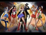  5girls \m/ aino_minako back_bow bare_legs bishoujo_senshi_sailor_moon black_hair black_pants blonde_hair blue_eyes blue_footwear blue_sailor_collar blue_skirt boots bow chiba_mamoru choker double_bun earrings elbow_gloves full_moon gloves green_footwear green_sailor_collar green_skirt hat high_heels highres hino_rei inner_senshi jewelry jupiter kino_makoto knee_boots long_hair magical_girl mars mask md5_mismatch mercury_(planet) miniskirt mizuno_ami moon multiple_girls no_choker orange_skirt pants pink_bow planet pleated_skirt realistic red_bow red_choker red_sailor_collar red_skirt resized sailor_collar sailor_jupiter sailor_mars sailor_mercury sailor_moon sailor_senshi sailor_senshi_uniform sailor_venus shoes skirt space stjepan_sejic strappy_heels tiara top_hat tsuki_ni_kawatte_oshioki_yo tsukino_usagi tuxedo_kamen twintails upscaled venus_(planet) white_gloves 