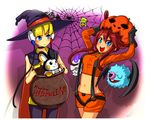  2girls alternate_costume alternate_costumes blush emolga emonga fuuro_(pokemon) gym_leader halloween joltik kamitsure_(pokemon) koromori litwick multiple_girls pokemon pumpkin smile suspenders woobat 