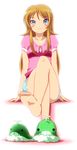  artist_request barefoot blush crossed_legs feet hair_ornament hairclip kousaka_kirino long_hair orange_hair ore_no_imouto_ga_konna_ni_kawaii_wake_ga_nai shoes shorts single_shoe sitting slippers solo teasing 