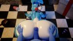  2022 3d_(artwork) 4k absurd_res all_fours animatronic anthro artist_name avian big_butt big_penis bird blender_(software) blue_body blue_feathers blue_skin bottom_heavy bubble_butt butt butt_squish clothing container cup daws19 detailed_background digital_drawing_(artwork) digital_media_(artwork) duo erection eyelashes eyeshadow feathers fingers first_person_view five_nights_at_freddy&#039;s five_nights_at_freddy&#039;s_2 floppy_ears foreskin freddy_mask_(fnaf) genitals gift girly green_eyes hand_on_butt hat headgear headwear hi_res hot_dogging huge_butt inside lagomorph leporid looking_back machine makeup male male/male mammal multicolored_body multicolored_skin nude party_hat penis rabbit robot rocco_(roccorox) scottgames short_tail squish thick_thighs toy_bonnie_(fnaf) two_tone_body two_tone_skin video_games watermark white_body white_skin wide_hips 