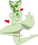  absurd_res anthro breasts female generation_9_pokemon green_body hand_on_breast hi_res looking_at_viewer navel nintendo nude open_mouth pokeball pokemon pokemon_(species) pokemorph simple_background solo sprigatito video_games wallyroo white_background 