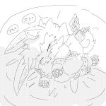  anthro bandai_namco bed belt blush chibi claws curled_tail digimon digimon_ghost_game eyes_closed furniture hi_res lamortmon male melee_weapon mkz_kabeuchi sleeping solo sword weapon winged_arms wings 