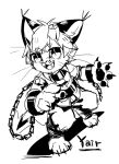  anthro asnnonaka black_and_white chain claws clothed clothing cuff_(restraint) ear_tuft eyebrow_through_hair eyebrows fangs felid finger_claws hair male mammal messy_hair monochrome open_mouth open_smile pupils restraints shackles short_hair simple_background slit_pupils smile solo standing translucent translucent_hair tuft unsigned whiskers 