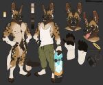  absurd_res african_wild_dog anthro borkthunder bottomwear canid canine clock clothing green_bottomwear green_clothing green_pants hi_res humanoid jewelry male mammal model_sheet pants shirt skateboard solo tongue tongue_out topwear watch white_clothing white_shirt white_topwear 
