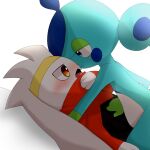  1:1 ambiguous/ambiguous ambiguous_gender anthro blue_body blush cen19015j clothed clothed/nude clothing drizzile duo fur generation_8_pokemon hi_res lagomorph mammal mammal/reptile multicolored_body multicolored_fur nintendo nude on_bottom on_top open_mouth pokemon pokemon_(species) raboot red_clothing reptile scalie simple_background teeth video_games white_background white_body white_fur 