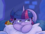  annoyed annoyed_expression awake bed ears_down equid equine female feral friendship_is_magic furniture hasbro horn mammal my_little_pony night night_time no_dialogue pillow pivoted_ears plushie saturdaymorningproj solo twilight_sparkle_(mlp) unicorn 