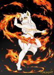  anthro breasts canid canine canis clothed clothing dancing elemental_creature elemental_manipulation female fire fire_manipulation fur fur_markings hair hi_res long_hair magic magic_user mammal markings nude original_characters pandaman90 solo tattoo topless white_body white_fur white_hair wolf 