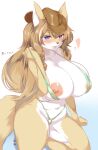  absurd_res anthro areola big_breasts blush breasts canid canine canis clothing female fur ginko0101 hair hat headgear headwear hi_res mammal nipples simple_background smile solo swimwear white_background white_body 