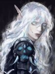  1girl armor avatar_(wow) blood_elf_(warcraft) blue_eyes death_knight_(warcraft) elf evilins glowing glowing_eyes highres long_eyebrows long_hair long_pointy_ears pointy_ears scar shoulder_armor undead warcraft white_hair world_of_warcraft 