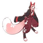  1:1 anthro asnnonaka barefoot black_clothing black_nose black_topwear bottomwear canid canine clothed clothing feet fox full-length_portrait fur glistening glistening_eyes hair hi_res long_hair male mammal mouth_closed pants pink_body pink_fur pink_hair portrait red_bottomwear red_clothing red_eyes red_pants red_topwear simple_background solo three-quarter_view topwear unsigned white_background white_body white_clothing white_fur white_topwear 