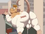  2022 anthro balls belly big_belly big_butt book bravo butt detailed_background eyewear genitals glasses inside library male mammal murid murine overweight overweight_male penis rat rodent solo 