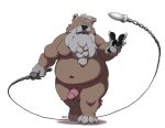  2022 anthro balls beard belly big_belly black_nose bravo brown_body facial_hair genitals humanoid_hands male mammal navel overweight overweight_male penis simple_background solo ursid weapon 