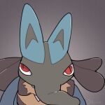  2022 ambiguous_gender anthro blue_arms blue_body blue_ears blue_fur boke_(artist) digital_media_(artwork) fur generation_4_pokemon grey_background grey_body grey_face grey_fur grey_inner_ears long_snout looking_at_viewer lucario nintendo pokemon pokemon_(species) red_eyes signature simple_background snout solo solo_focus spikes standing tan_body tan_fur video_games 