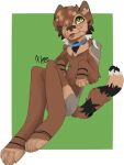  anthro brown_body canid canine canis collar domestic_dog green_eyes male mammal oliczero oliver_myette solo 