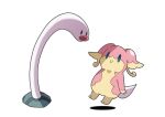  :&gt; audino black_eyes blue_eyes closed_mouth commentary_request looking_down maks_(makusu_210) no_humans pokemon pokemon_(creature) rock smile white_background wiglett 