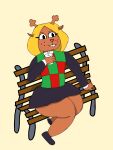  absurd_res bench beverage cervid deltarune drinking female hi_res humanoid lomil74 mammal noelle_holiday sitting solo thick_thighs undertale_(series) video_games wide_hips 