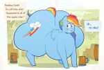  2021 big_butt blue_body blush butt container cup cutie_mark digital_media_(artwork) english_text equid equine female feral folded_wings friendship_is_magic gradient_background hair hasbro hi_res huge_butt hyper hyper_butt hyper_hips looking_aside mammal multicolored_hair multicolored_tail my_little_pony offscreen_character overweight overweight_female overweight_feral pegasus pink_eyes rainbow_dash_(mlp) rainbow_hair rainbow_tail ridiculouscake simple_background smile solo text wings 