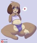  &lt;3 &lt;3_eyes 2022 4_toes animal_crossing anthro black_claws black_nose blue_eyes blush brown_body brown_fur brown_hair bulge canid canine canis claws clothing crop_top cute_fangs digby_(animal_crossing) dipstick_tail domestic_dog feet fist floppy_ears fur girly hair hi_res male mammal markings mr-shin nintendo open_mouth panties pantsless purple_clothing purple_crop_top purple_panties purple_underwear shih_tzu shirt smile solo speech_bubble spread_legs spreading tail_markings text text_on_clothing text_on_shirt text_on_topwear thick_thighs tight_clothing toe_claws toes topwear toy_dog underwear video_games 
