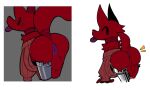  anthro anus backsack balls big_butt blep blush butt canid canine clothing collar cowo_(cowolewd) cowolewd fur genitals looking_at_viewer looking_back male mammal multicolored_body multicolored_fur purple_body red_body red_clothing red_fur redraw robotic_leg solo sweater tongue tongue_out topwear two_tone_body two_tone_fur 