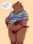  2022 anthro belly brown_body bulge cappybearrah capybara caviid clothing eyewear glasses hi_res humanoid_hands male mammal navel overweight overweight_male rodent shirt simple_background solo topwear underwear 