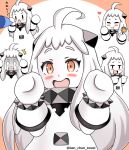  0_0 1girl abyssal_ship ahoge blush_stickers collar colored_skin crying eating food go_back! kantai_collection long_hair mittens northern_ocean_princess orange_eyes pointing roshiakouji-chan spiked_collar spikes streaming_tears takoyaki tears translated twitter_username white_hair white_skin 