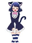  animal_humanoid black_hair blush bow_ribbon cat_humanoid clothing cyan_hijirikawa eyes_closed felid felid_humanoid feline feline_humanoid hair happy hi_res humanoid legwear mammal mammal_humanoid open_mouth pantyhose sanrio short_hair show_by_rock!! silver_meteor simple_background 