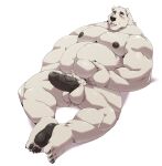  2022 absurd_res anthro balls belly big_belly blush erection genitals hi_res humanoid_genitalia humanoid_hands humanoid_penis jumperbear kemono lying male mammal moobs musclegut navel nipples overweight overweight_male penis polar_bear simple_background solo ursid ursine 