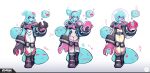  1girl armor concept_art flower full_body hair_flower hair_ornament highres juno_(omega_strikers) liyart monster_girl omega_strikers ponytail slime_(creature) slime_(substance) slime_girl 