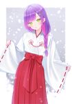  :o absurdres bangs braid earrings green_eyes hair_ornament hairclip hakama highres hololive japanese_clothes jewelry long_hair long_sleeves looking_at_viewer miko puni_(yuuki-0215) purple_hair purple_nails red_hakama ribbon-trimmed_sleeves ribbon_trim side_braid standing tokoyami_towa virtual_youtuber wide_sleeves 