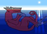  2016 aircraft airplane ambiguous_gender animated anthro digital_media_(artwork) fish floating furrtek jet low_res macro marine partially_submerged sea sergal solo water 