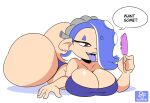 2022 bedroom_eyes big_breasts big_butt blue_hair breasts butt cephalopod cuadra_side dialogue english_text female food hair hi_res huge_breasts huge_butt humanoid lying marine mollusk narrowed_eyes nintendo octarian octoling on_front open_mouth open_smile popsicle pseudo_hair seductive shiver_(splatoon) smile solo splatoon tentacle_hair tentacles text tongue tongue_out video_games 