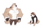  anthro asnnonaka black_clothing black_necktie black_topwear bottomwear brown_bottomwear brown_clothing brown_hair brown_pants canid canine canis chest_tuft claws closed_smile clothed clothing elbow_tuft eyes_closed front_view full-length_portrait fur hair male mammal messy_hair mouth_closed multiple_images muscular muscular_anthro muscular_male narrowed_eyes necktie pants portrait short_hair shoulder_tuft simple_background simple_eyes sitting solo tan_body tan_fur topless topwear tuft unsigned white_background white_body white_claws white_clothing white_fur white_topwear wolf 