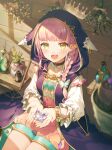  1girl artist_name bangs braid brown_choker character_request choker clothing_request earrings floating_crown highres hood hood_up iriam jewelry kikugetsu long_hair looking_at_viewer open_mouth pink_hair pointy_ears shorts side_braid sitting smile solo virtual_youtuber yellow_eyes 