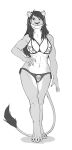  2018 4_toes 5_fingers abs anthro atanorart athletic athletic_anthro athletic_female barefoot bikini breasts claws cleavage clothed clothing digitigrade ear_piercing ear_ring feet felid female finger_claws fingers fur greyscale hair hand_on_hip hand_on_own_hip hindpaw hoop_ear_ring humanoid_hands inner_ear_fluff kesari_(spirix) lion mammal monochrome navel pantherine paws piercing ring_piercing smile solo swimwear tail_tuft toe_claws toes tuft 
