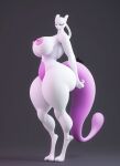  2_toes 3d_(artwork) big_breasts big_butt big_nipples big_tail black_background breasts butt digital_media_(artwork) feet female generation_1_pokemon hi_res legendary_pokemon master_ball mewtwo nintendo nipples pokeball pokemon pokemon_(species) purple_body rumakis simple_background solo thick_thighs toes video_games white_body wide_hips 