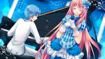  1boy 1girl blue_hair bow closed_eyes fraulein_(module) from_side hair_bow instrument kaito_(vocaloid) long_hair megurine_luka music non-web_source piano pink_hair project_diva_(series) project_diva_2nd shinyae shirt singing source_request very_long_hair vocaloid white_blazer_(module) white_shirt 