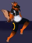  anthro blush brown_body brown_fur clothing digital_media_(artwork) fluffy fluffy_ears fluffy_tail fur machine maid_uniform male neck_tuft orange_body orange_fur protogen screen screen_face shaded shawnghost simple_background solo solo_focus tuft uniform 