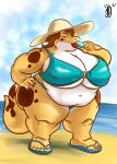  anthro beach belly big_breasts bikini bottomwear breasts brown_hair clothed clothing eublepharid female food gecko hair haley_(volkenfox) hi_res huge_breasts hyper infinitesimalj0 leopard_gecko lips lizard looking_at_viewer makeup mature_female morbidly_obese obese overweight overweight_anthro overweight_female popsicle reptile scalie seaside shorthair simple_background solo spots spotted_body sun_hat swimwear tail thick_lips thick_thighs topwear 