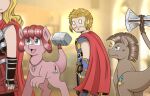  armor axe cloth dracony dragon female feral group hammer hasbro human male mammal marvel marvel_cinematic_universe melee_weapon meme mjolnir my_little_pony ponification stormbreaker thor_(marvel) tools vavacung weapon weapon_tail 