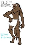  anthro brown_body brown_fur canid canine canis corrector_yui eyewear fur hi_res japanese_text looking_at_viewer male mammal muscular muscular_male simple_background solo sunglasses text towel towel_around_waist towel_only unknown_artist war_wolf white_background wolf 