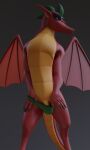  3d_(artwork) absurd_res american_dragon:_jake_long anthro barely_visible_genitalia blender_(software) bottomwear claws clothed clothing digital_media_(artwork) disney dragon genitals hi_res jake_long male no-name-no-problem penis red_body reptile scalie simple_background skimpy solo undressing western_dragon wings 