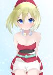  1girl absurdres arm_wrap arms_behind_back blonde_hair blue_eyes hairband highres irida_(pokemon) jewelry kion_(namarock8686) neck_ring pokemon pokemon_(game) pokemon_legends:_arceus red_hairband red_shirt shirt short_hair shorts strapless strapless_shirt waist_cape white_shorts 