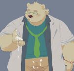  2022 after_masturbation anthro blush bodily_fluids clothing cum cum_on_belly cum_on_body cum_on_hand eyewear genital_fluids glasses kemono leib_(tas) lifewonders male mammal necktie overweight overweight_male polar_bear sessa shirt smoking solo tokyo_afterschool_summoners topwear ursid ursine video_games 