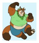  2022 23:25 absurd_res anthro belly big_belly black_nose blush bottomwear brown_body canid canine clothing hat headgear headwear hi_res humanoid_hands male mammal manlyster overweight overweight_male raccoon_dog shirt shorts simple_background solo tanuki topwear 