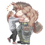  &lt;3 abs anthro armpit_hair beard big_bulge big_muscles big_pecs black_hair blonde_hair body_hair bottomwear brown_body brown_fur bulge canid canine canis chan_kiti_chan_(artist) chest_scar clothing digit_ring domestic_dog embrace eye_contact facial_hair family footwear fur german_shepherd group hair herding_dog hi_res holding_partner hug human human_on_anthro interspecies jewelry larger_anthro larger_male looking_at_another male male/male mammal muscular muscular_anthro muscular_male nipples open_mouth pants pastoral_dog pecs pockets ring romantic romantic_couple scar sharp_teeth shirtless shoes size_difference smaller_human smaller_male sweater teeth topwear wedding_ring 