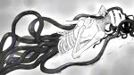  black_and_white black_eyes bone breasts female guchiyama humanoid lying monochrome monster nude ribs sharp_teeth skeletal solo teeth tentacles 