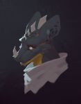  absurd_res anthro awaldkize clothed clothing glistening glistening_eyes grey_body grey_ears headshot_portrait hi_res male mouth_closed orange_eyes portrait scalie side_view simple_background solo topwear unsigned white_clothing white_topwear yellow_body 