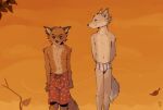 anthro ash_(fantastic_mr._fox) canid canine clothed clothing duo fantastic_mr._fox fox kristofferson male mammal outside sgguzz topless underwear 